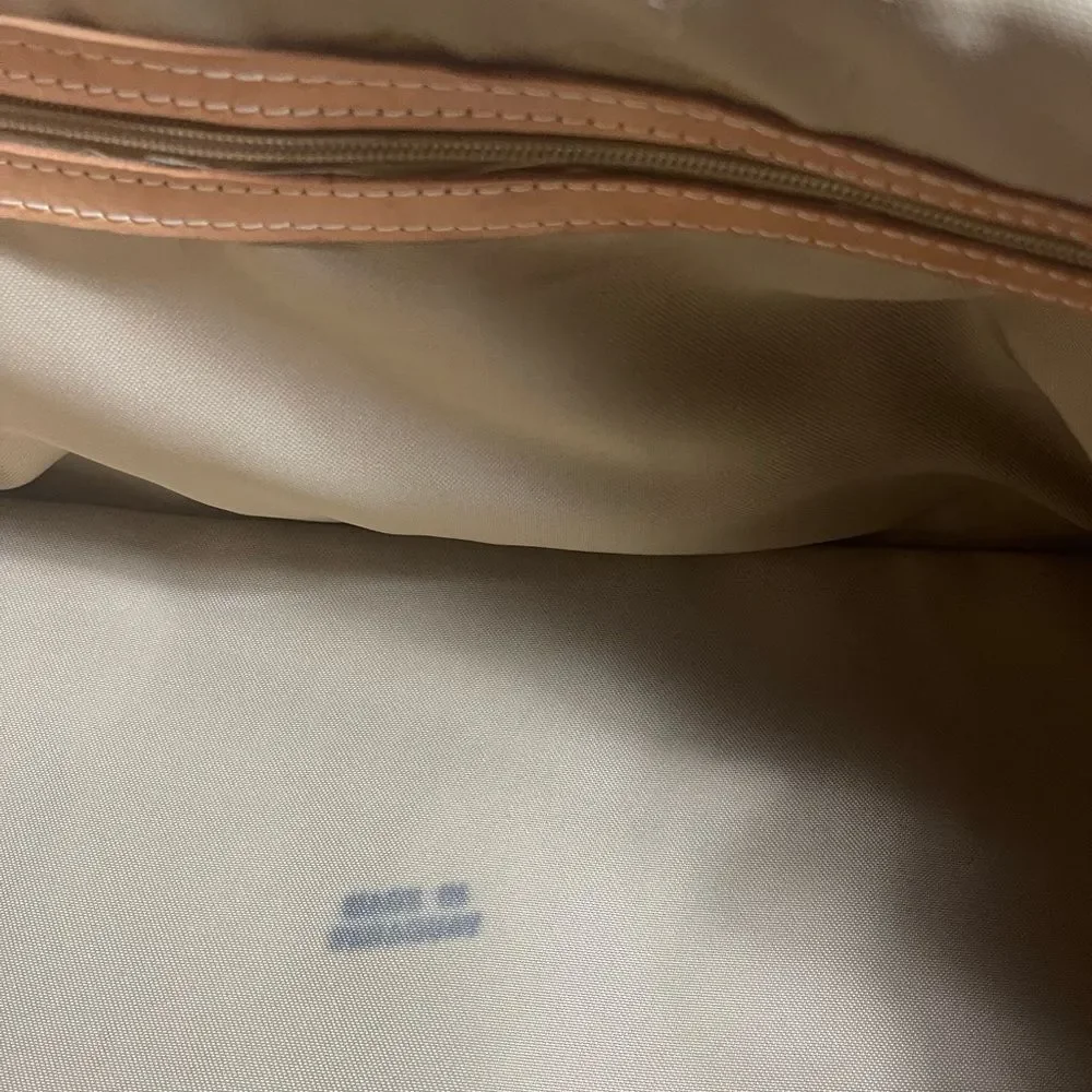 Classic Tan Leather Duffel travel weekender Bag gold tone hardwares